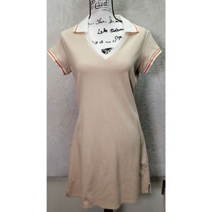 Lady Foot Locker T Shirt Dress Women Large Tan Cotton Short Sleeve Slit Collared